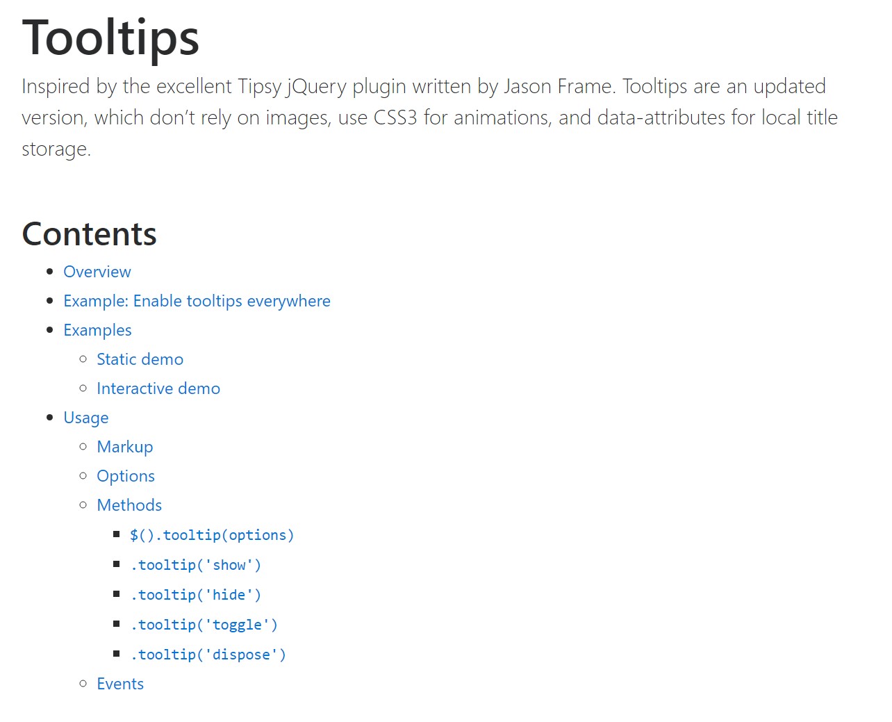 Bootstrap Tooltips  authoritative documentation